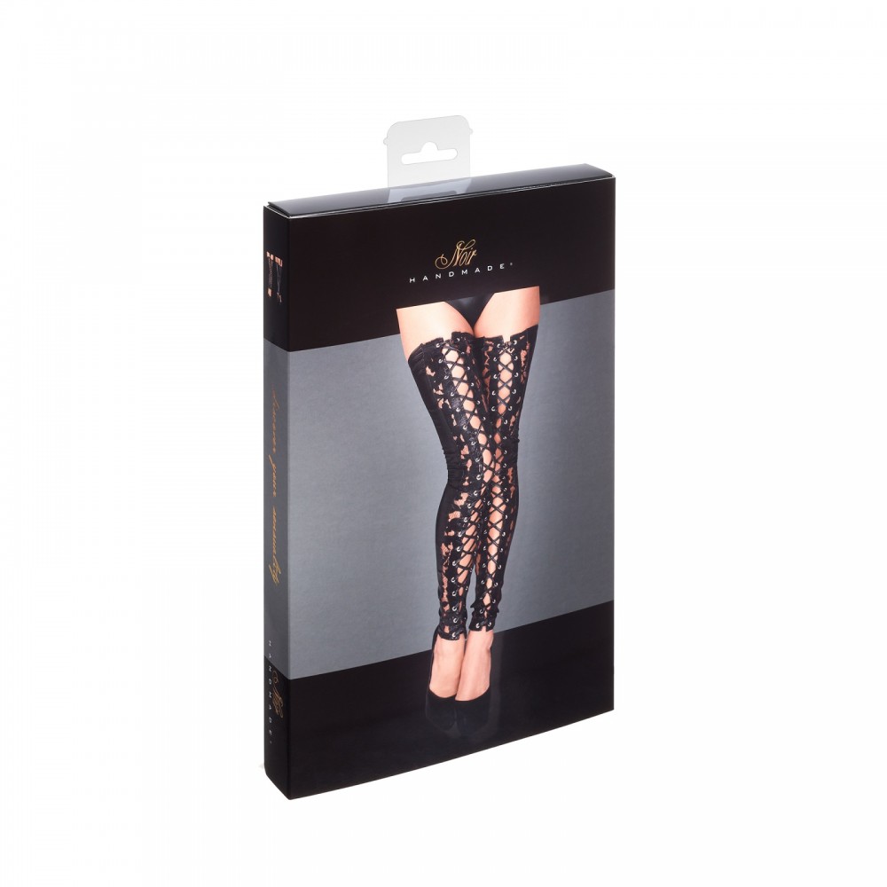 Панчохи без носка з затяжками f145 noir handmade m - Зображення 4