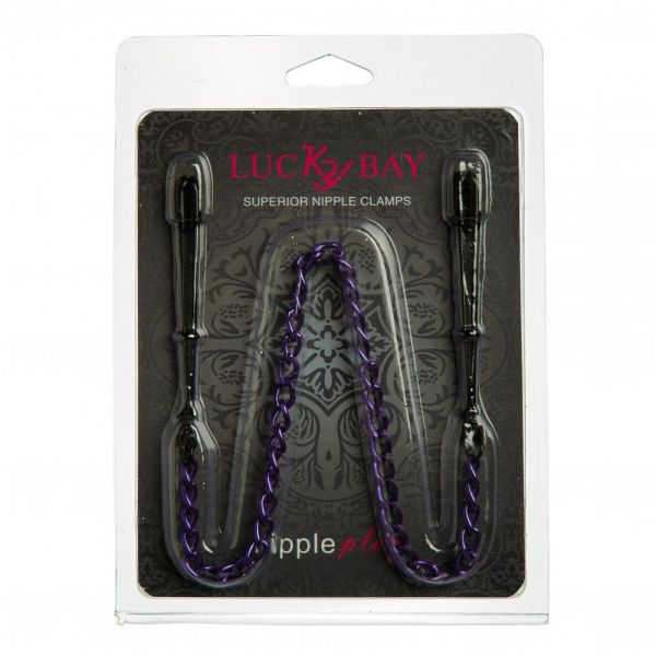 Затискачі на соски lucky bay nipple play з фіолетовим ланцюжком - Зображення 3