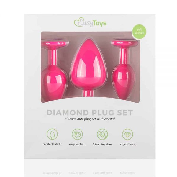 Набір анальних пробок anal diamond plug, pink - Зображення 2