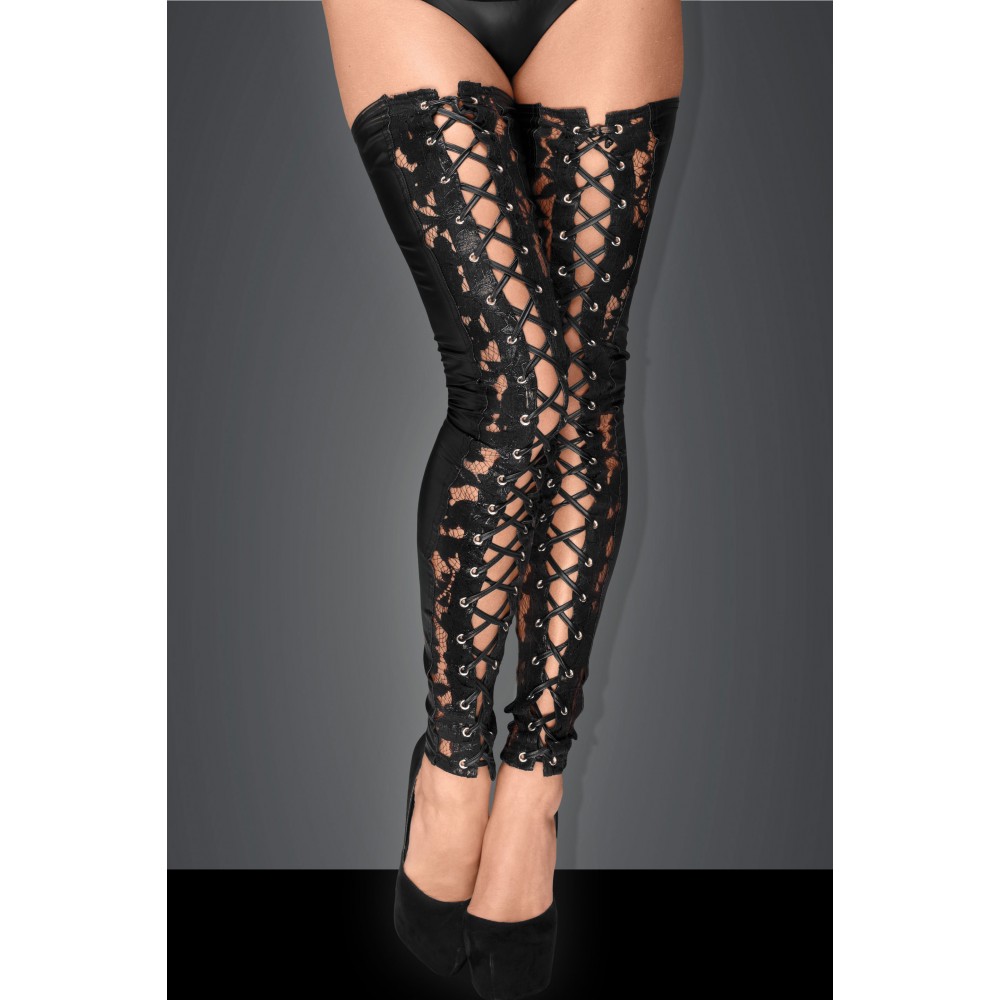 Панчохи без носка з затяжками f145 noir handmade m