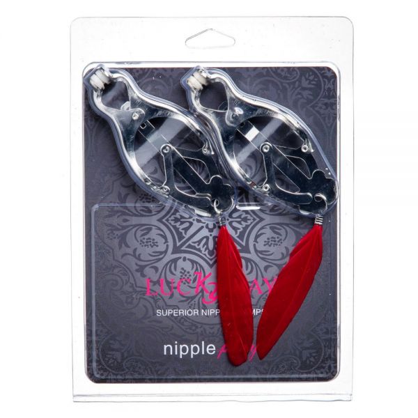 Затискачі на соски "конюшина" lucky bay nipple play з червоними пір'ячками - Зображення 2