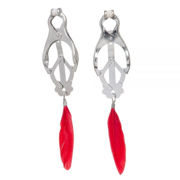 Затискачі на соски "конюшина" lucky bay nipple play з червоними пір'ячками