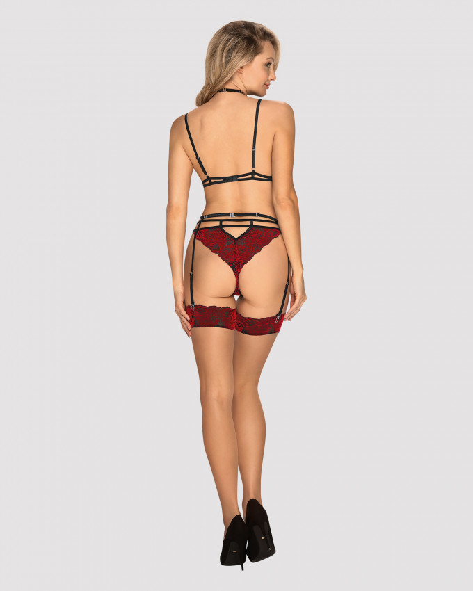 Панчохи під пояс із оксамитовою коронкою obsessive sugestina l/Xl natural/red - Зображення 4