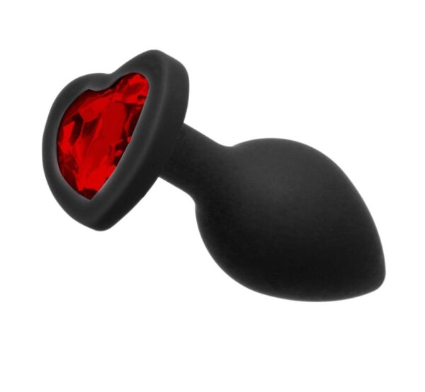 Анальна пробка з каменем black silicone heart red m