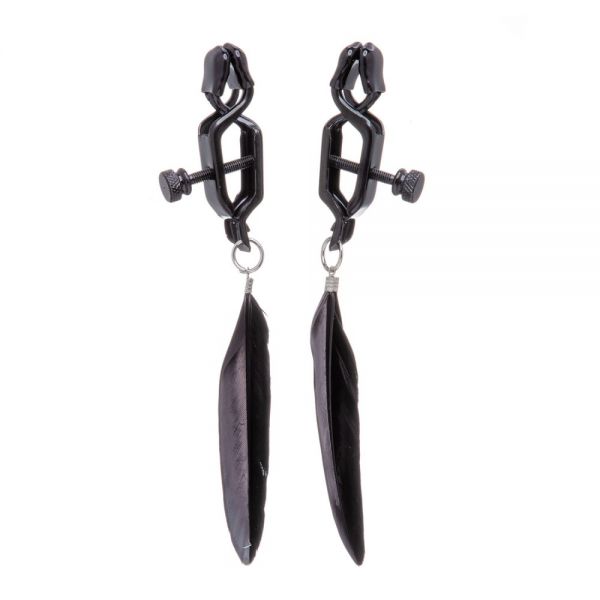 Затискачі-прищіпки на соски lucky bay nipple play з чорними пір'ями