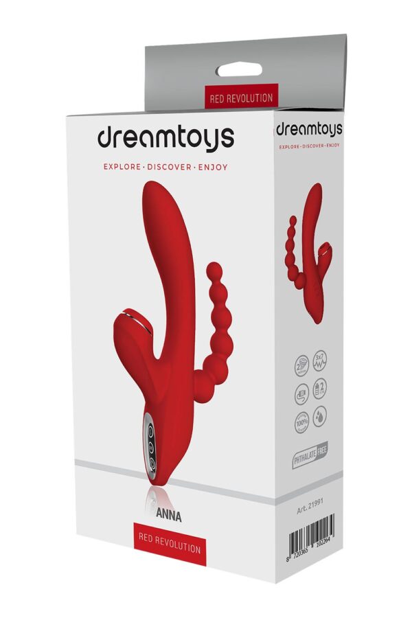 Потрійний вібратор із вакуумною стимуляцією dream toys red revolution anna - Зображення 2