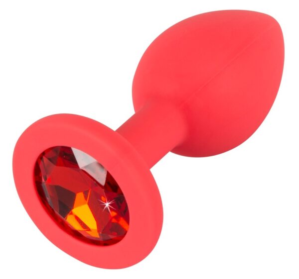Анальна пробка 100% силиікон з каменем red silicone red s, 7,5 х 2,8 см - Зображення 2
