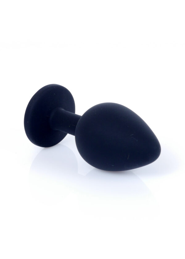 Анальна пробка чорна з каменем plug-jewellery black silicon plug medium-pink diamond - Зображення 3
