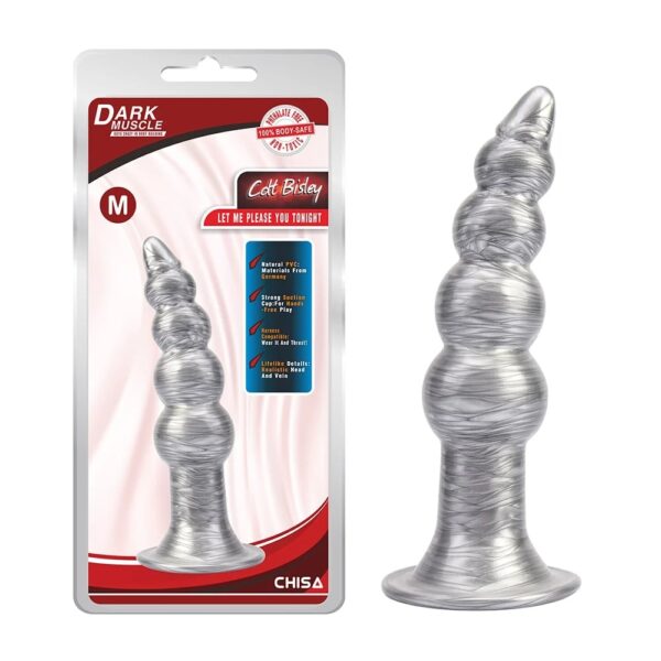 Анальна пробка рельєфна chisa dark muscle silver, розмір m
