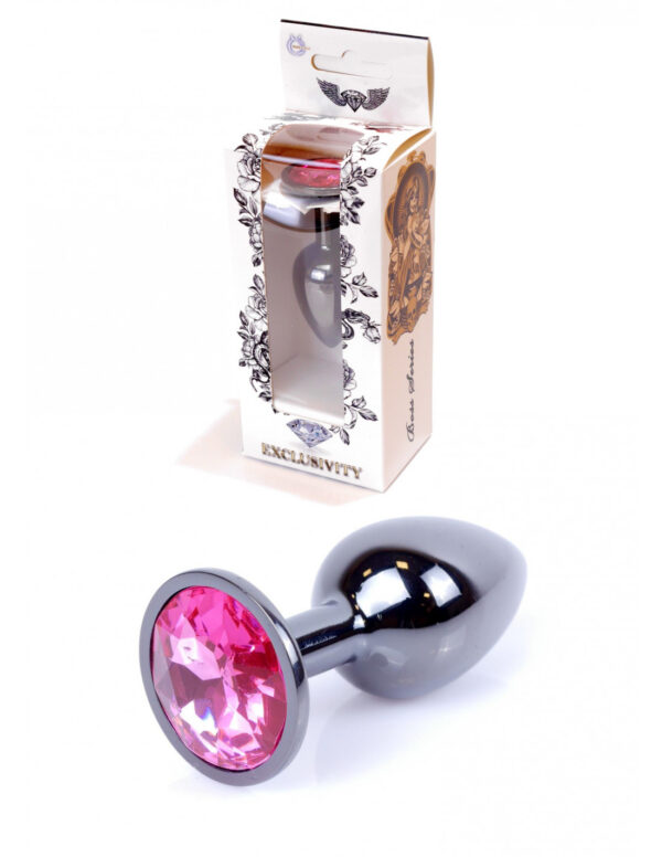 Анальна пробка з каменем plug-jewellery dark silver plug-pink розмір s