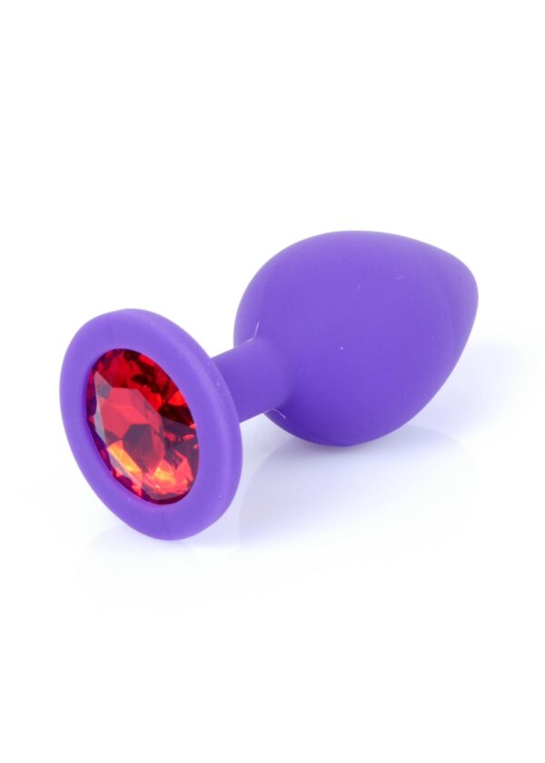 Анальная пробка с камнем plug-jewellery purple silicon plug medium- red diamond размер м - Зображення 8