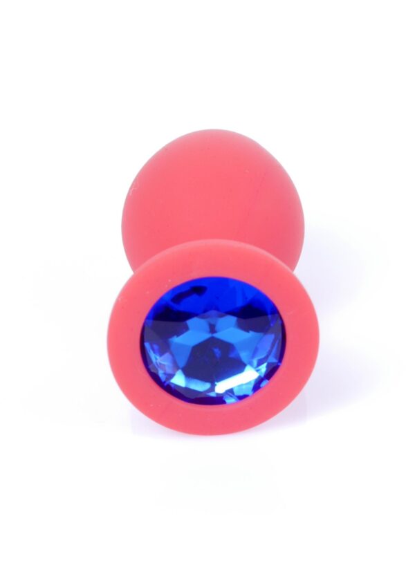 Анальна пробка з каменем plug-jewellery red silicon plug medium- blue diamond розмір м - Зображення 3