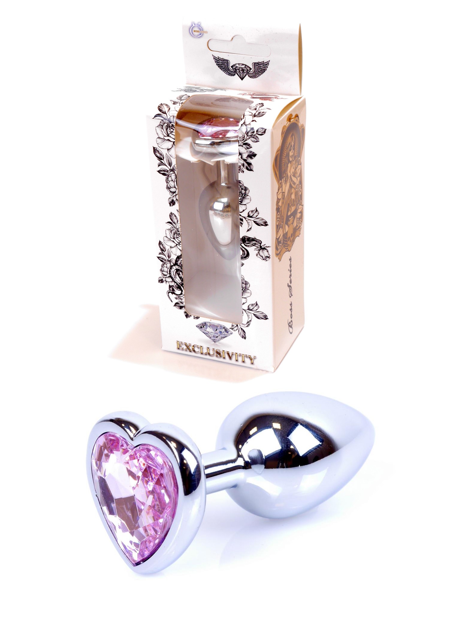 Анальний корок з каменем plug-jewellery silver heart plug- rose