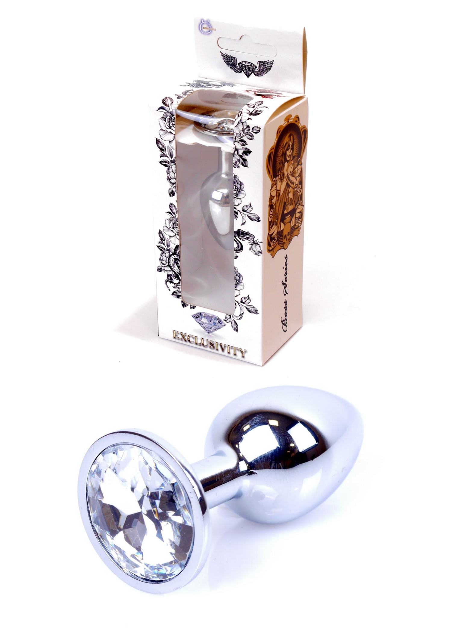 Анальна пробка з каменем plug-jewellery silver plug- clear розмір s