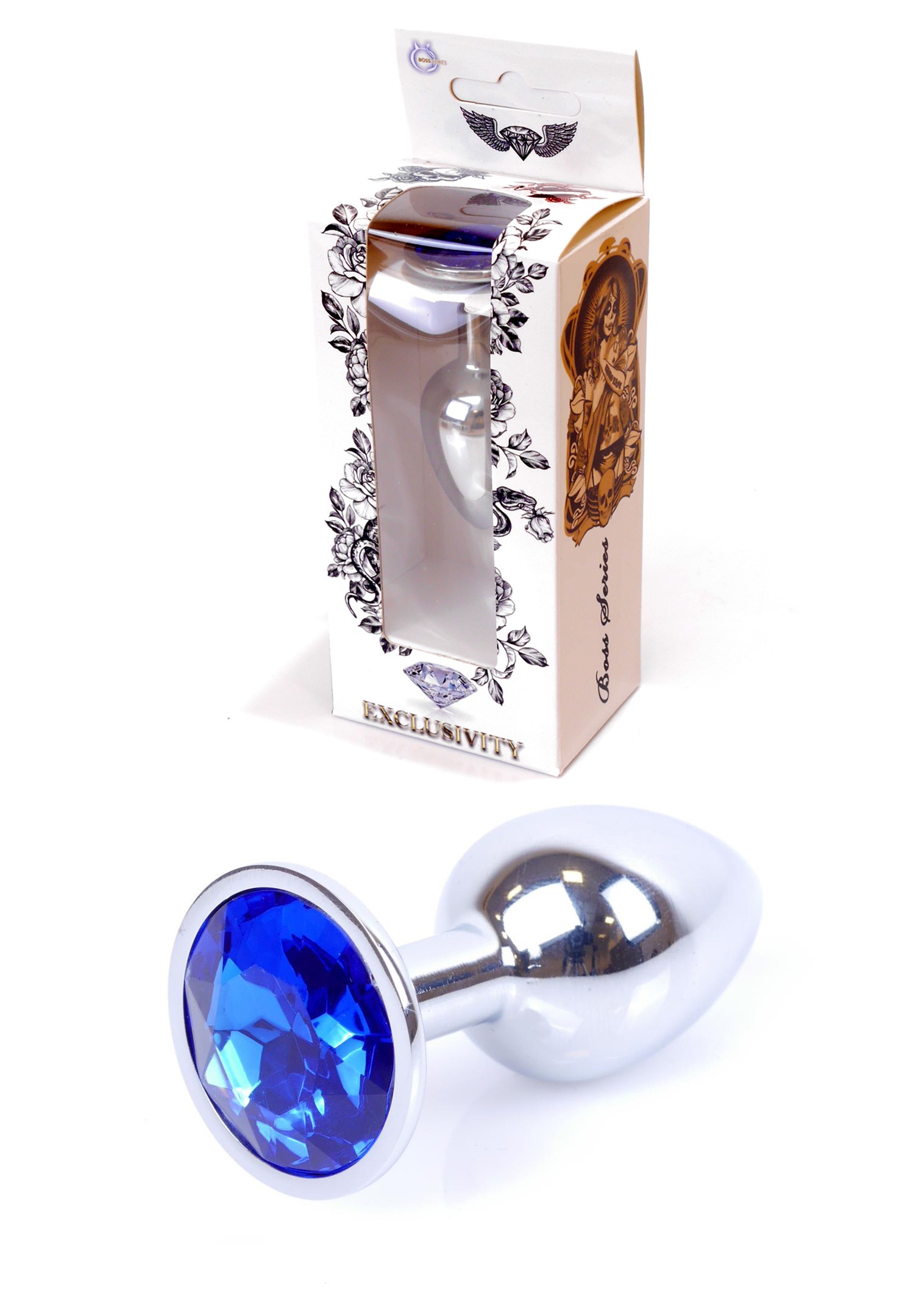 Анальна пробка з каменем plug-jewellery silver plug-dark blue розмір s