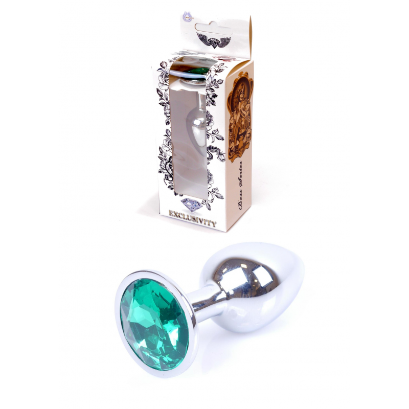Анальна пробка з каменем plug-jewellery silver plug-green розмір s
