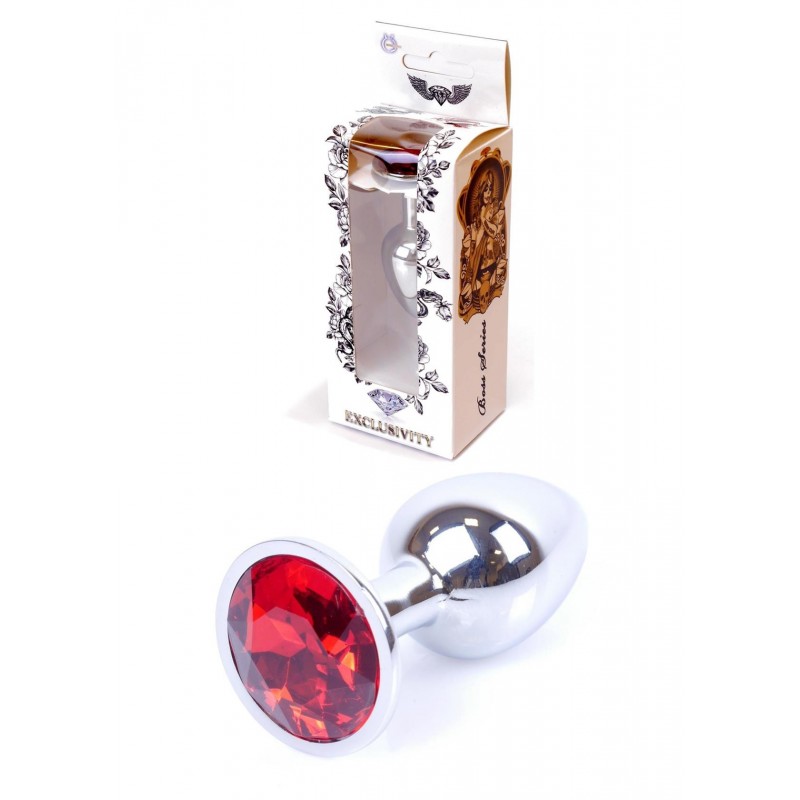 Анальна пробка з каменем plug-jewellery silver plug- red розмір s