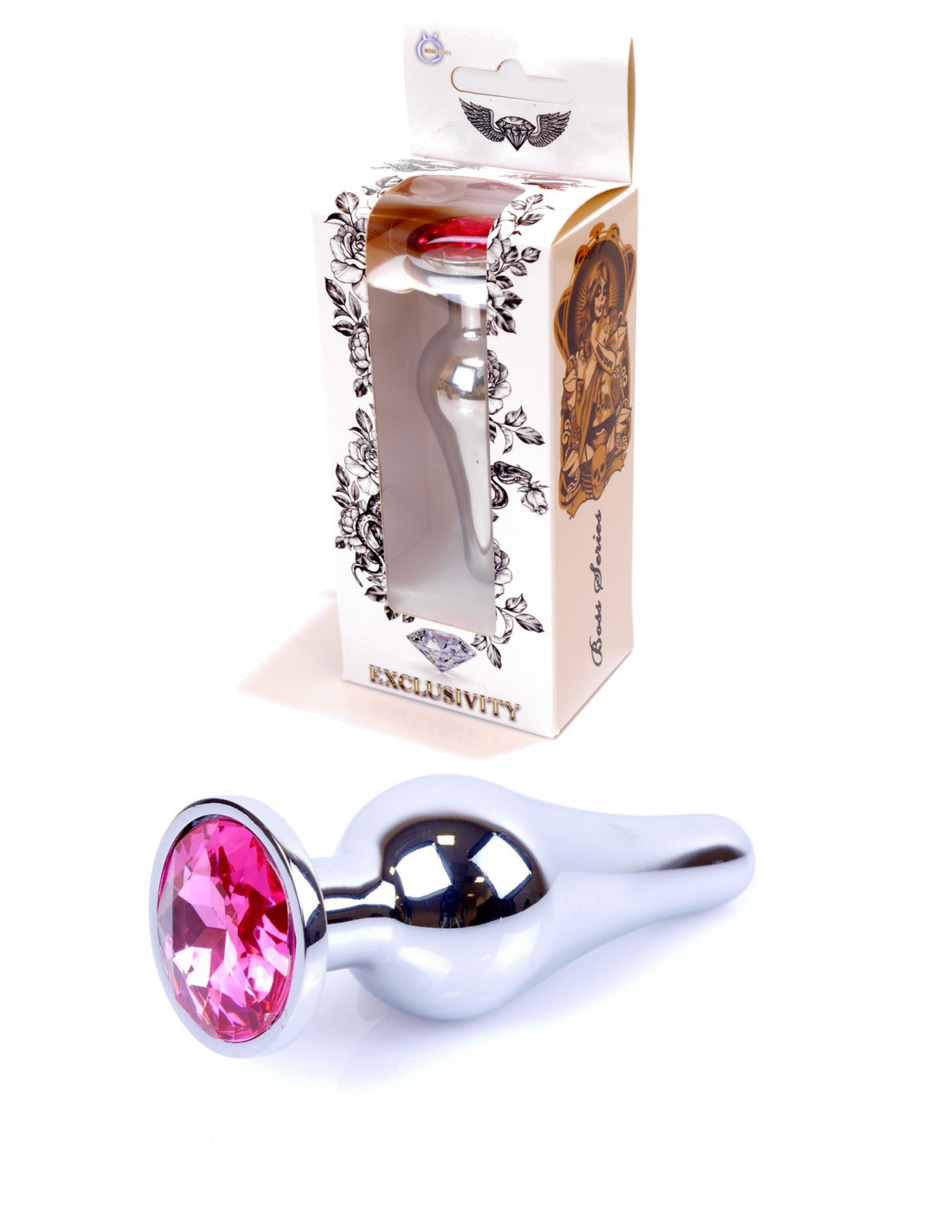Анальна пробка з рожевим кристалом plug-jewellery silver butt plug-pink