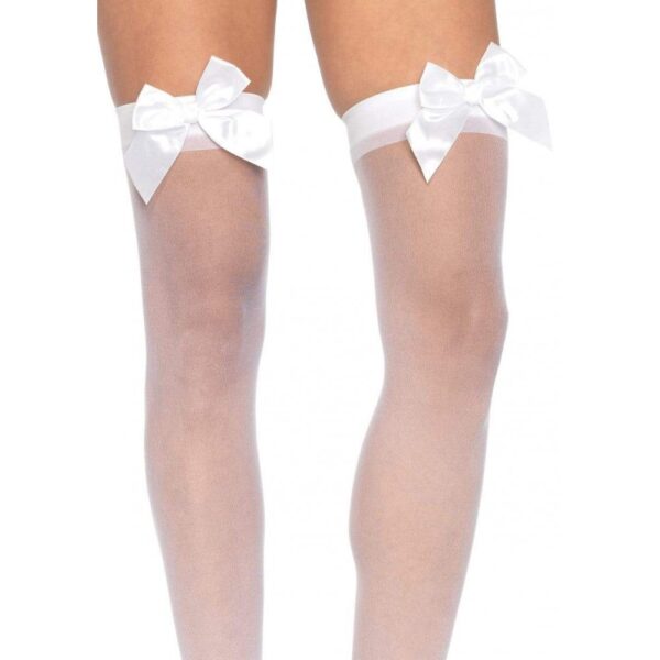 Панчохи з бантиком leg avenue sheer thigh highs, білі, o/S - Зображення 2