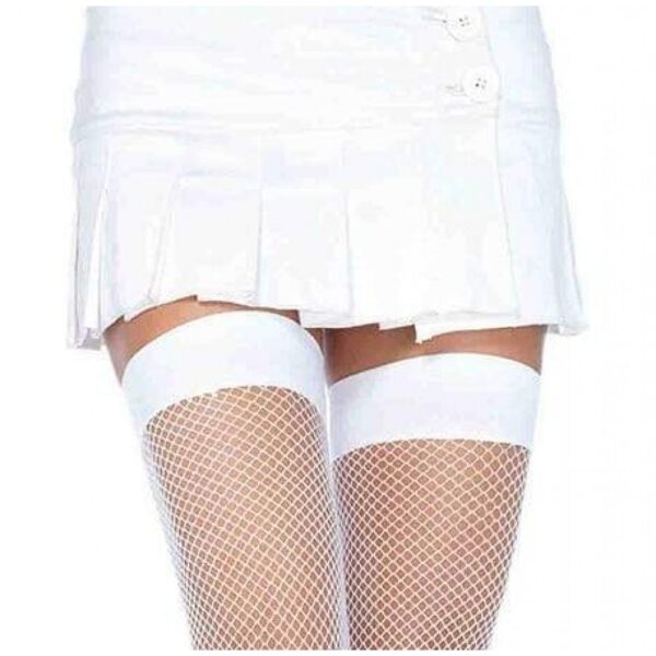 Панчохи сітка leg avenue nylon fishnet thigh highs, білі, o/S - Зображення 2