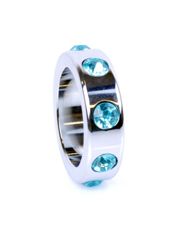 Ерекційне кільце boss series metal cock ring with light blue diamonds medium - Зображення 3