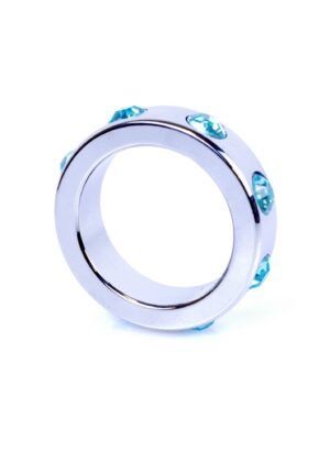 Ерекційне кільце boss series metal cock ring with light blue diamonds medium