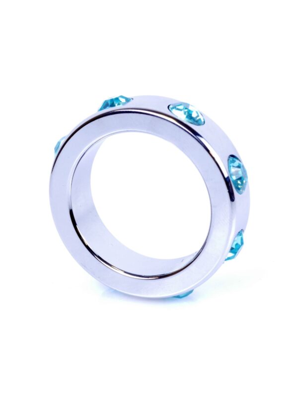 Ерекційне кільце boss series metal cock ring with light blue diamonds medium - Зображення 2