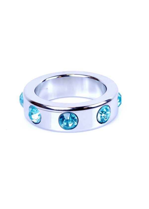 Ерекційне кільце boss series metal cock ring with light blue diamonds medium