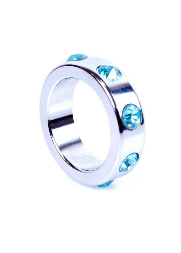 Ерекційне кільце boss series metal cock ring with light blue diamonds medium - Зображення 4