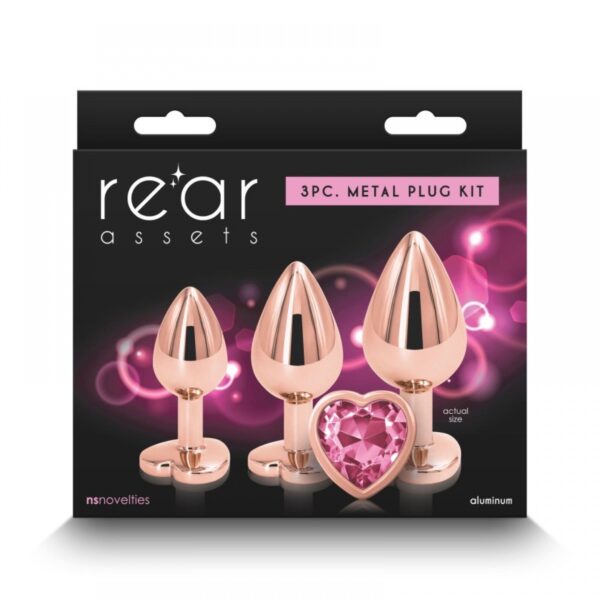 Набір анальних пробок з каменем rear assets trainer kit heart pink - Зображення 5