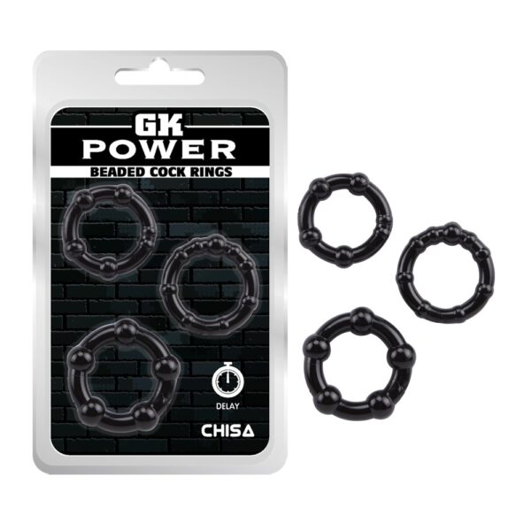 Набір ерекційних кілець chisa gk power cock rings різного діаметру та структур, чорний