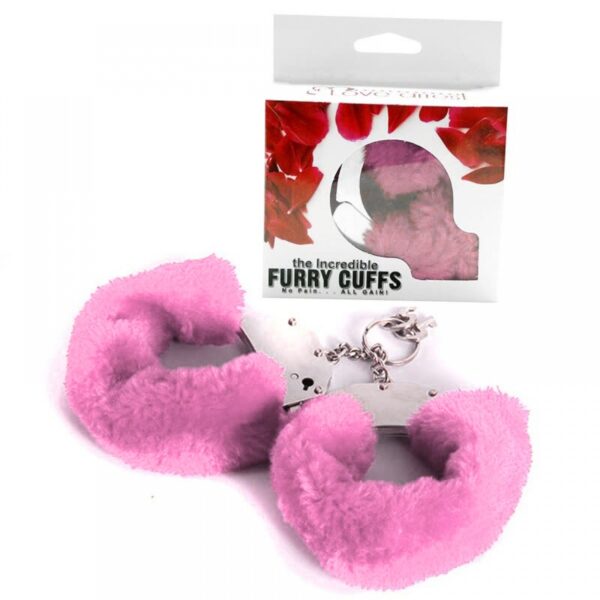 Наручники металеві roomfun з товстим рожевим хутром furry cuffs