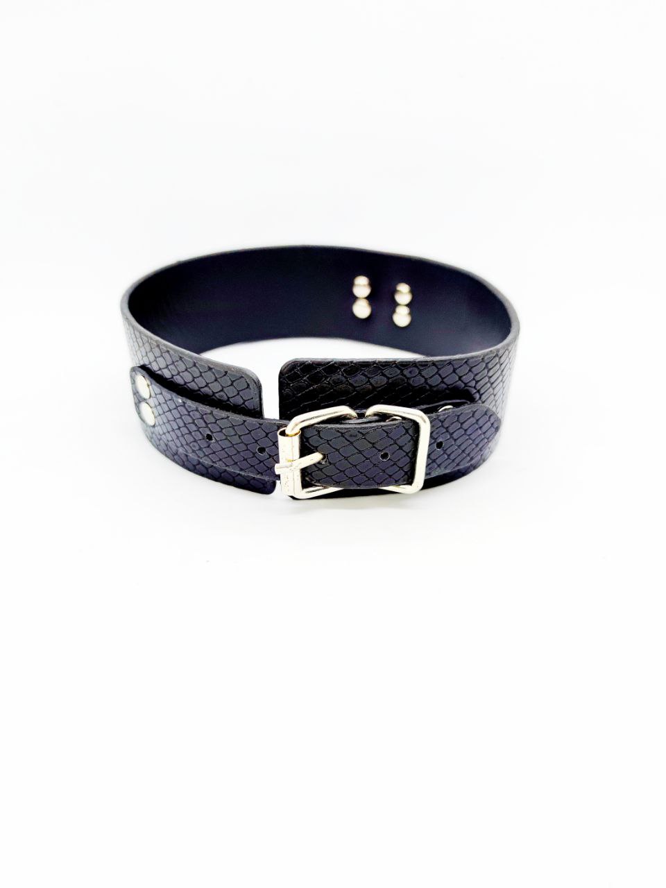 Нашийник з повідцем ds fetish snake skin під шкіру змії чорний - Зображення 3