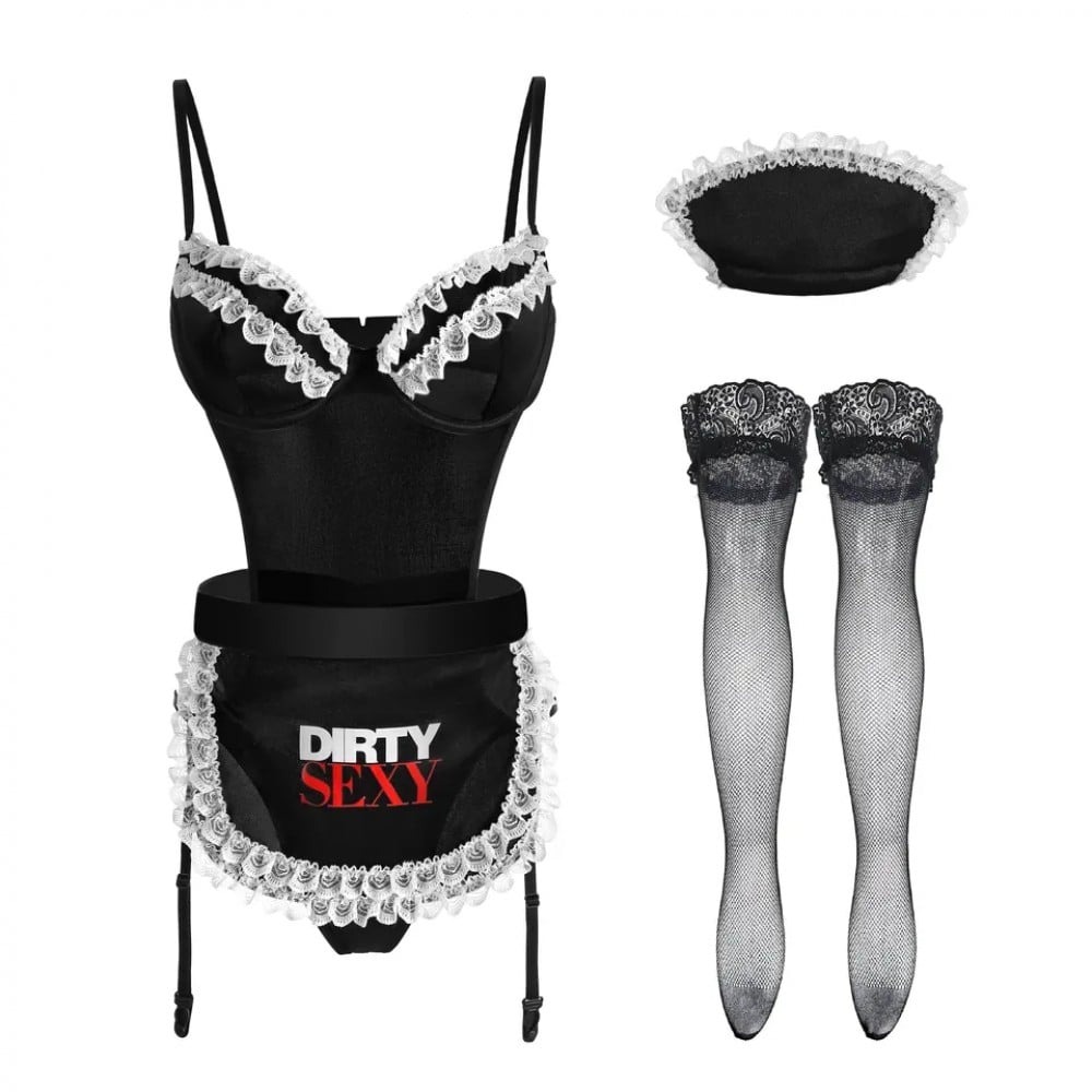 Сексуальний костюм покоївки s/M sunspice, чорний, 5 предметів - Зображення 4
