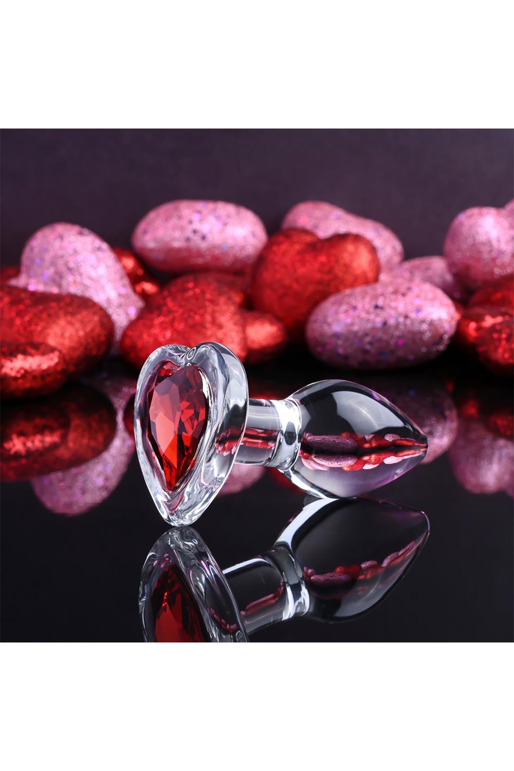 Скляний анальний затор adam et eve red heart gem glass plug small - Зображення 6
