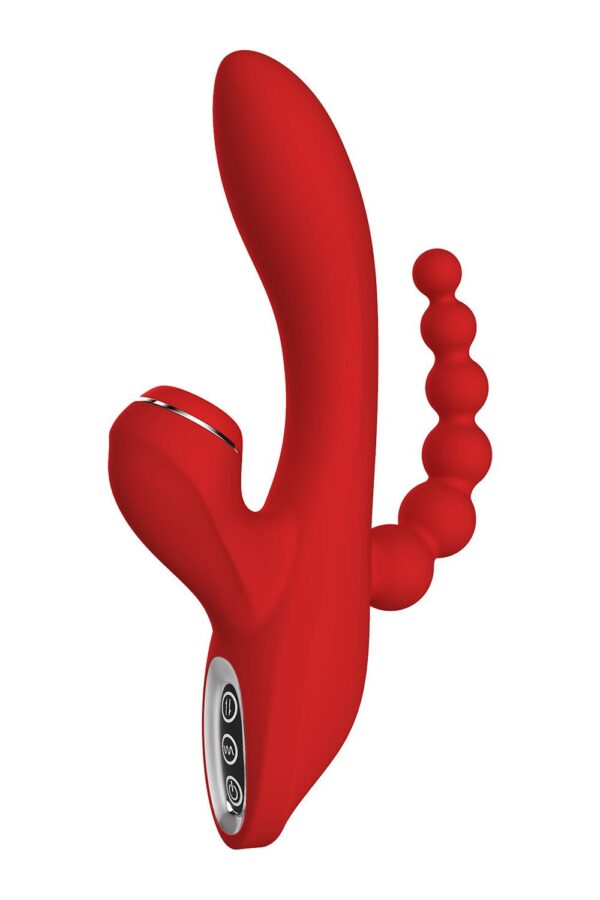 Потрійний вібратор із вакуумною стимуляцією dream toys red revolution anna