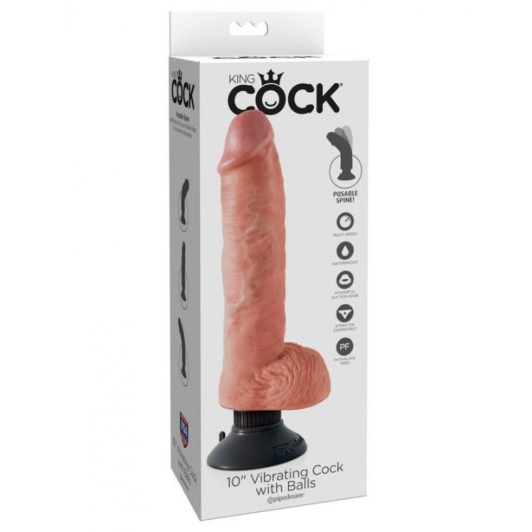Вібратор з присоскою pipedream products king cock 10" vibrating cock w/balls - Flesh - Зображення 2