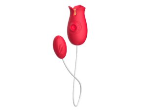 Вібратор вагінально кліторальний з вакуумною стимуляцією та вібро flower love egg, червоний