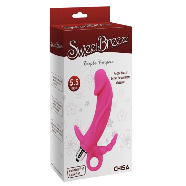 Вібромасажер для потрійної стимуляції рельєфний chisa sweet breeze triple targets, рожевий - Зображення 8