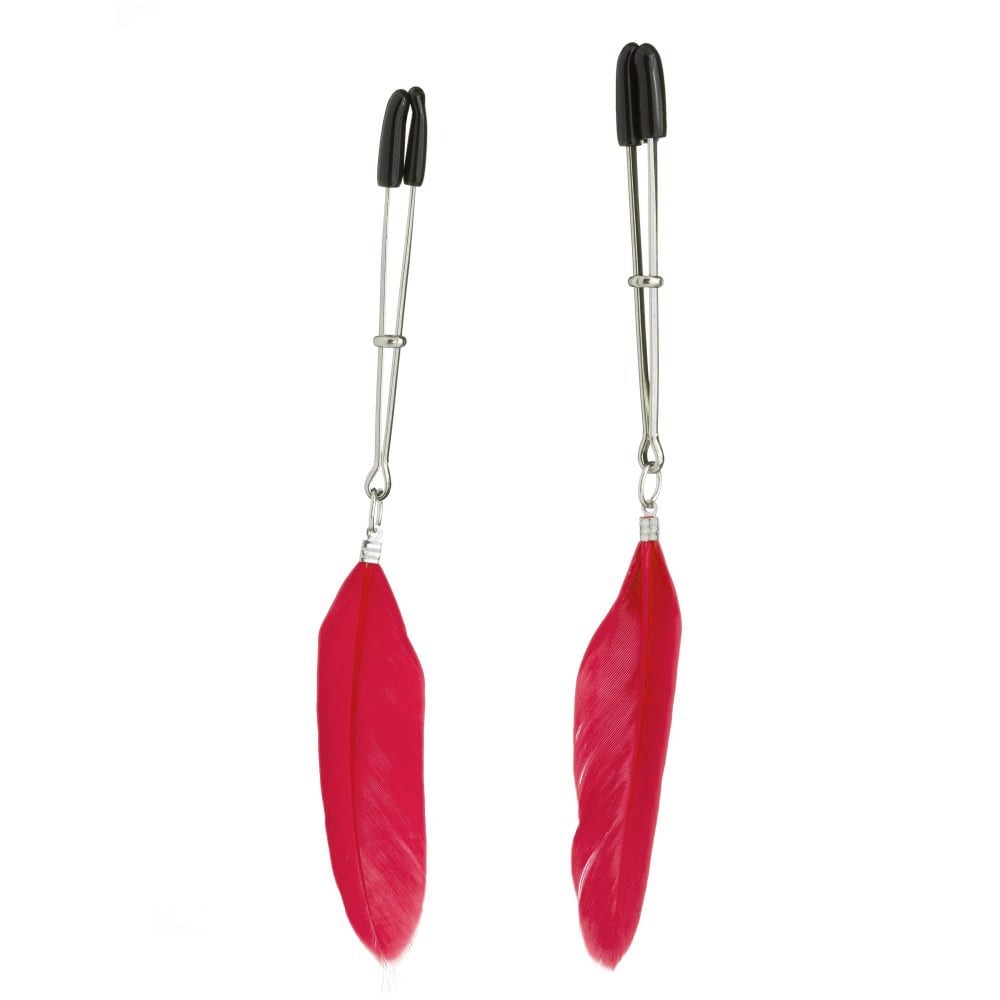 Затискачі-пінцети на соски lucky bay nipple play з червоними пір'ячками