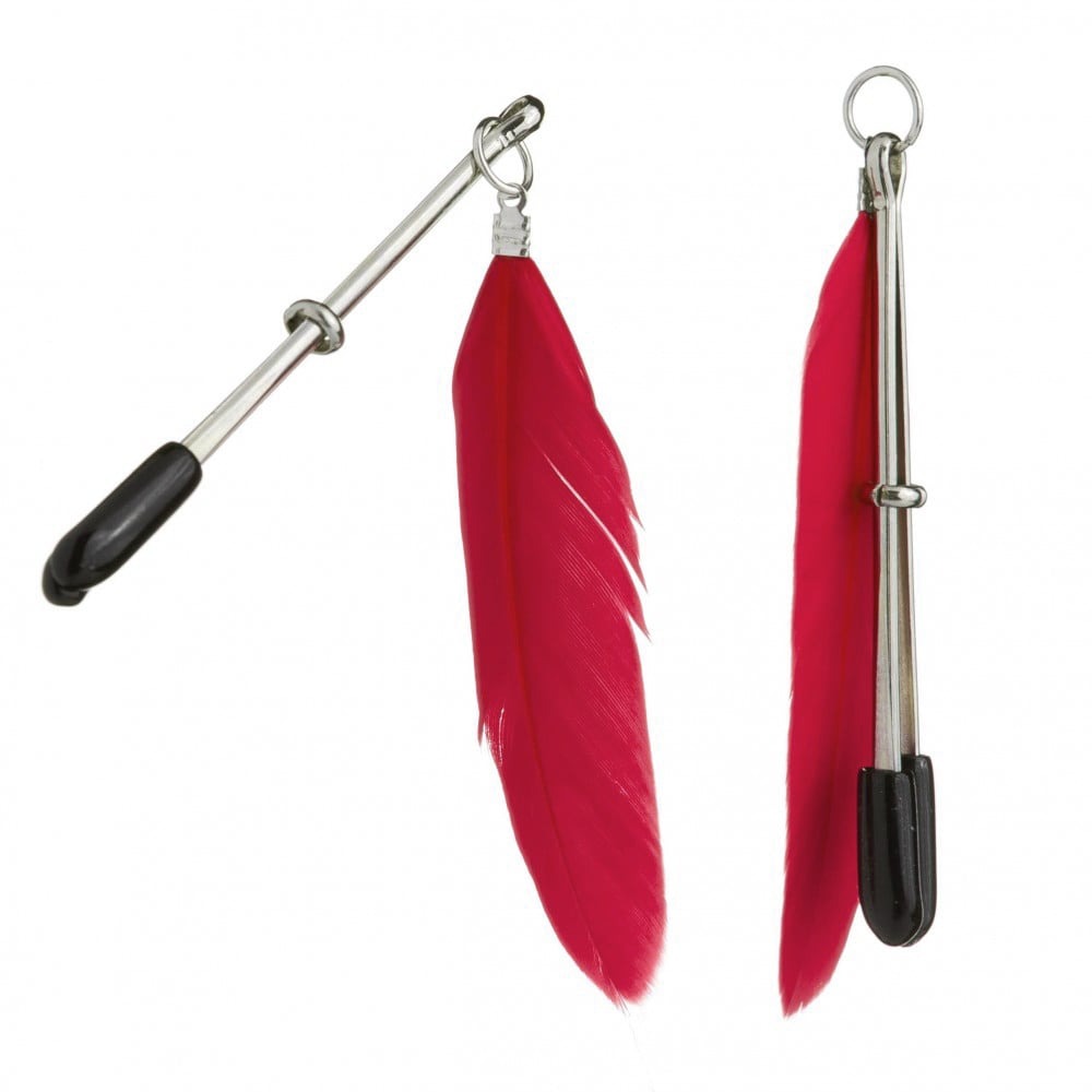 Затискачі-пінцети на соски lucky bay nipple play з червоними пір'ячками - Зображення 2